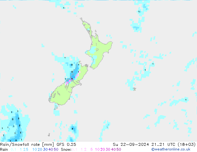 Rain/Snowfall rate GFS 0.25 Ne 22.09.2024 21 UTC