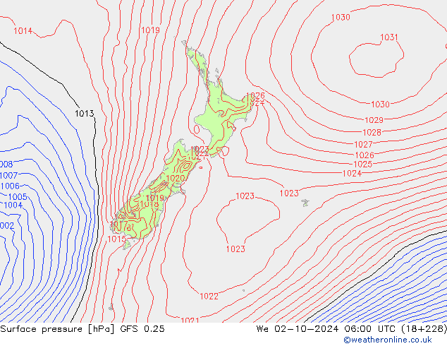 Surface pressure GFS 0.25 We 02.10.2024 06 UTC