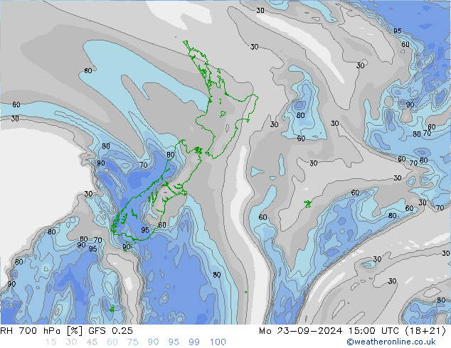 RH 700 hPa GFS 0.25 Po 23.09.2024 15 UTC