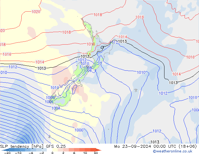 SLP tendency GFS 0.25 Mo 23.09.2024 00 UTC