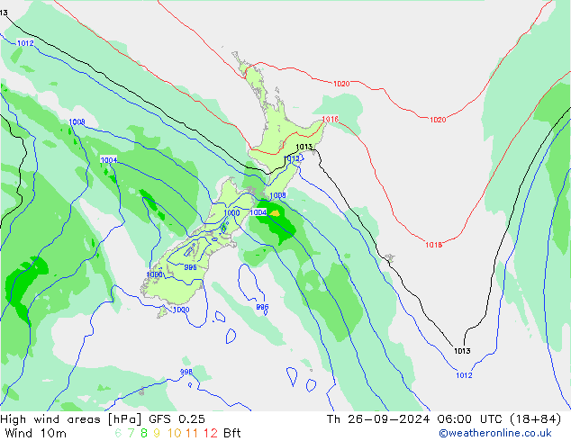 High wind areas GFS 0.25 чт 26.09.2024 06 UTC