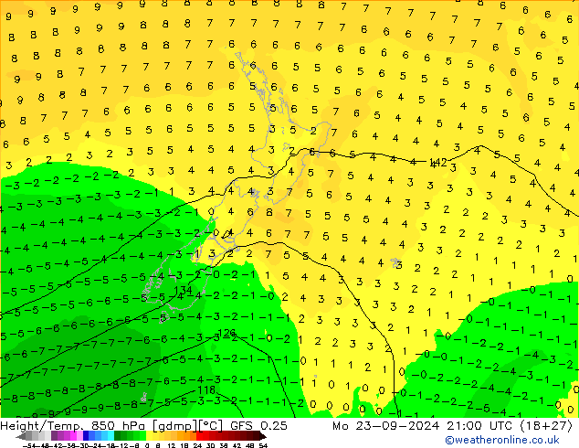 Z500/Rain (+SLP)/Z850 GFS 0.25 Mo 23.09.2024 21 UTC