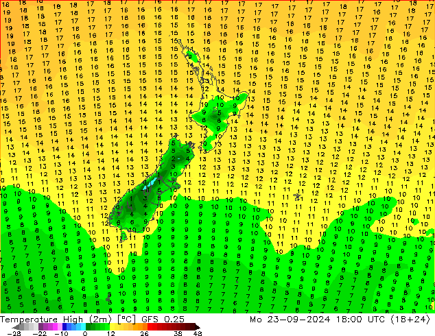 Max.  (2m) GFS 0.25  23.09.2024 18 UTC