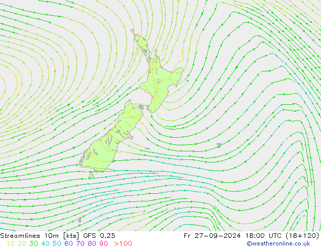 Streamlines 10m GFS 0.25 Fr 27.09.2024 18 UTC