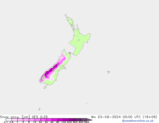 Totale sneeuw GFS 0.25 ma 23.09.2024 00 UTC