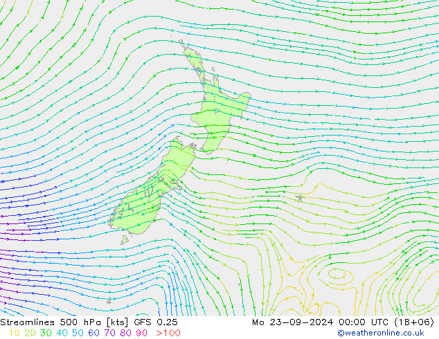 Stroomlijn 500 hPa GFS 0.25 ma 23.09.2024 00 UTC