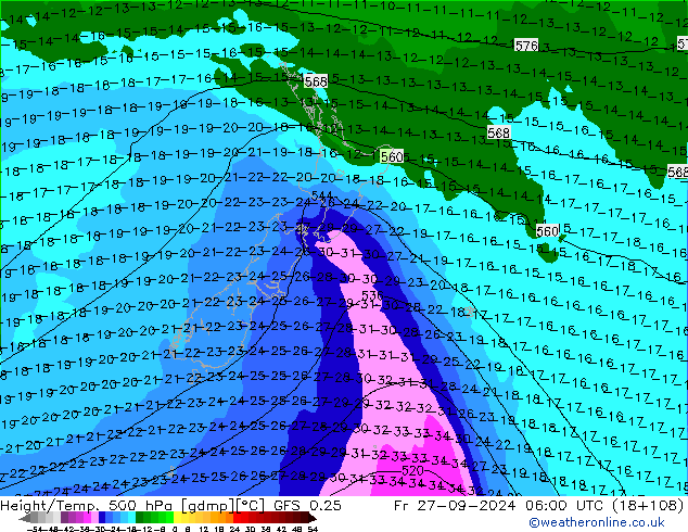 Z500/Rain (+SLP)/Z850 GFS 0.25 Fr 27.09.2024 06 UTC