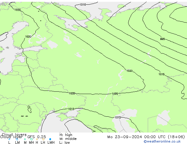 Cloud layer GFS 0.25 Mo 23.09.2024 00 UTC