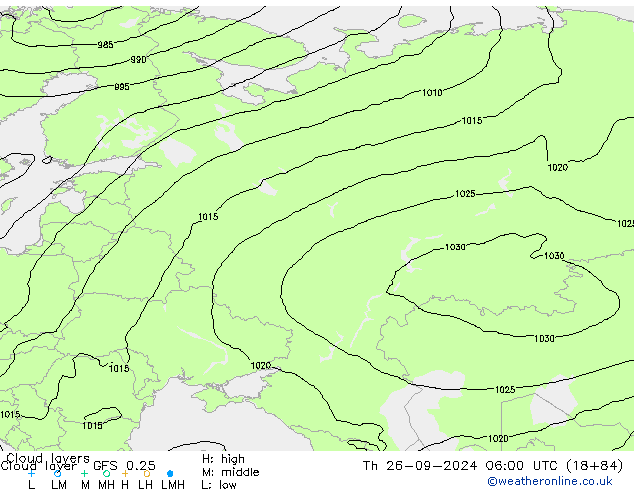 Chmura warstwa GFS 0.25 czw. 26.09.2024 06 UTC