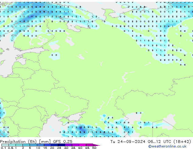 Z500/Yağmur (+YB)/Z850 GFS 0.25 Sa 24.09.2024 12 UTC