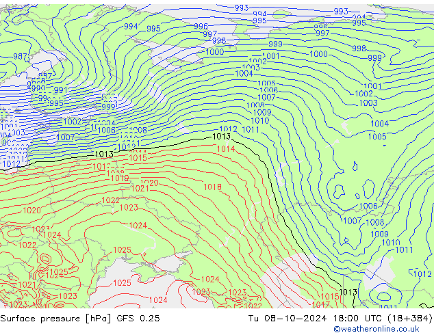 GFS 0.25: Tu 08.10.2024 18 UTC