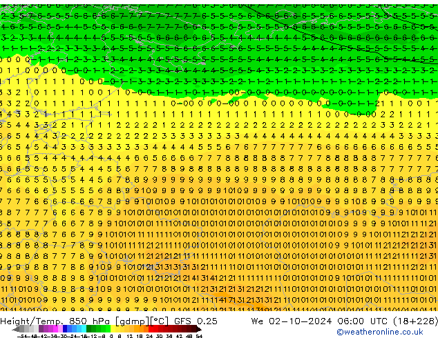 Z500/Rain (+SLP)/Z850 GFS 0.25 We 02.10.2024 06 UTC