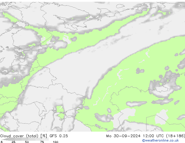 Nuages (total) GFS 0.25 lun 30.09.2024 12 UTC