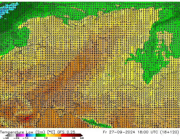 Min.  (2m) GFS 0.25  27.09.2024 18 UTC