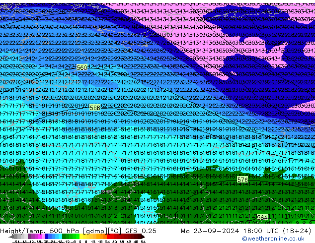 Z500/Rain (+SLP)/Z850 GFS 0.25 Mo 23.09.2024 18 UTC