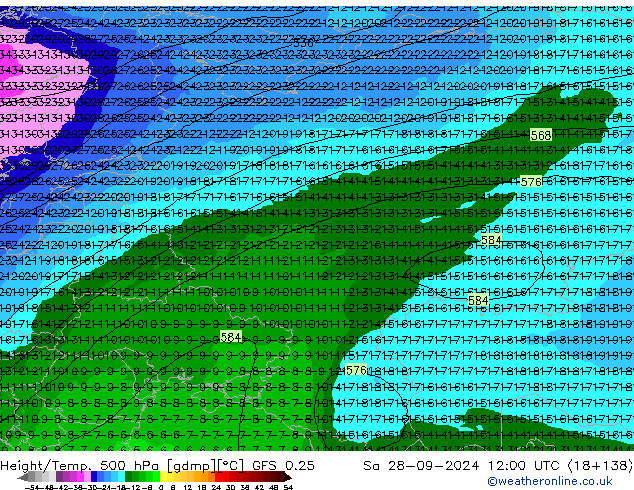 Z500/Rain (+SLP)/Z850 GFS 0.25  28.09.2024 12 UTC