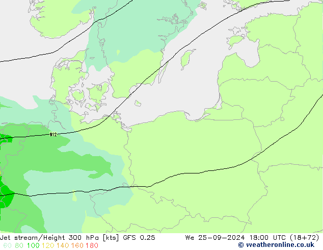 Jet stream/Height 300 hPa GFS 0.25 We 25.09.2024 18 UTC