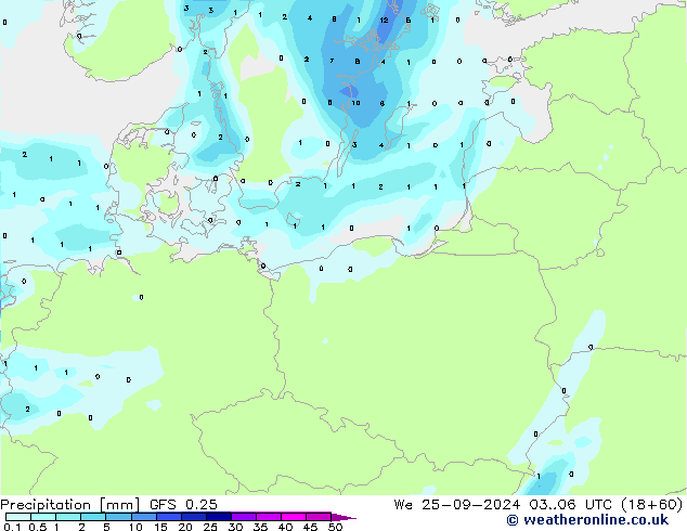 осадки GFS 0.25 ср 25.09.2024 06 UTC