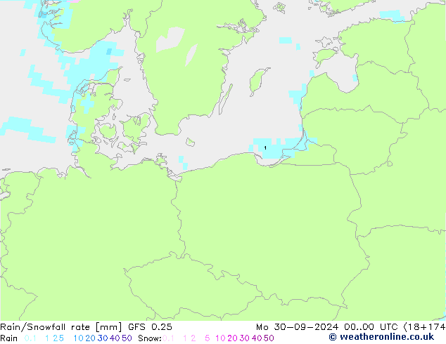 Rain/Snowfall rate GFS 0.25 пн 30.09.2024 00 UTC