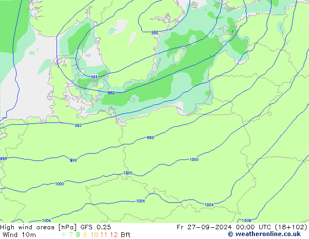 High wind areas GFS 0.25  27.09.2024 00 UTC