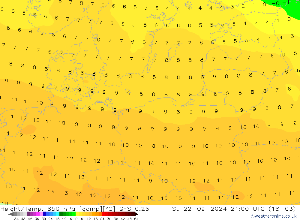 Z500/Rain (+SLP)/Z850 GFS 0.25 Su 22.09.2024 21 UTC