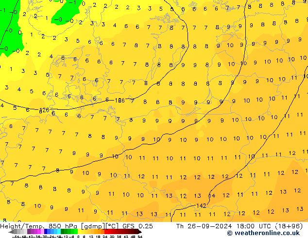 Z500/Rain (+SLP)/Z850 GFS 0.25 Th 26.09.2024 18 UTC