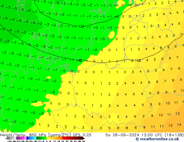 Z500/Rain (+SLP)/Z850 GFS 0.25 Sa 28.09.2024 12 UTC