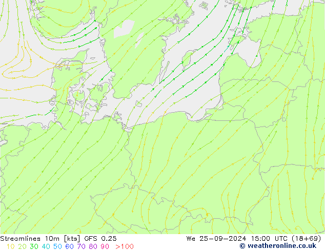 Stromlinien 10m GFS 0.25 Mi 25.09.2024 15 UTC