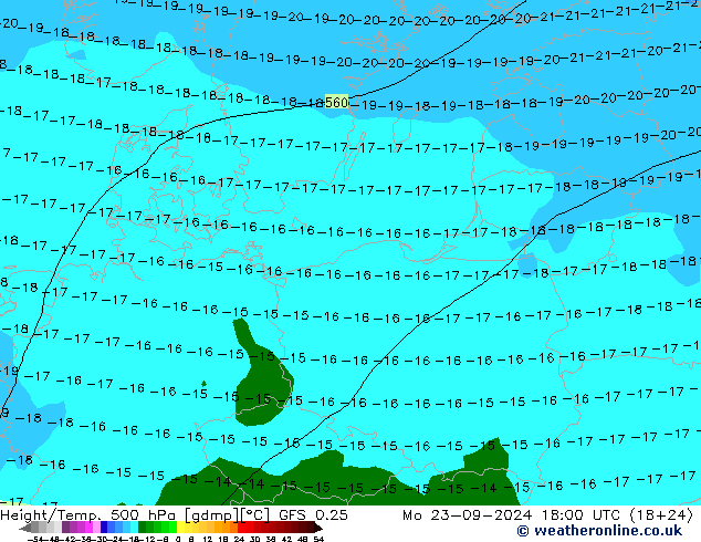 Z500/Rain (+SLP)/Z850 GFS 0.25 lun 23.09.2024 18 UTC