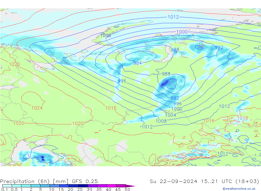 Z500/Rain (+SLP)/Z850 GFS 0.25 dom 22.09.2024 21 UTC