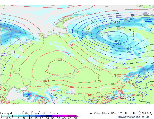 Z500/Regen(+SLP)/Z850 GFS 0.25 di 24.09.2024 18 UTC