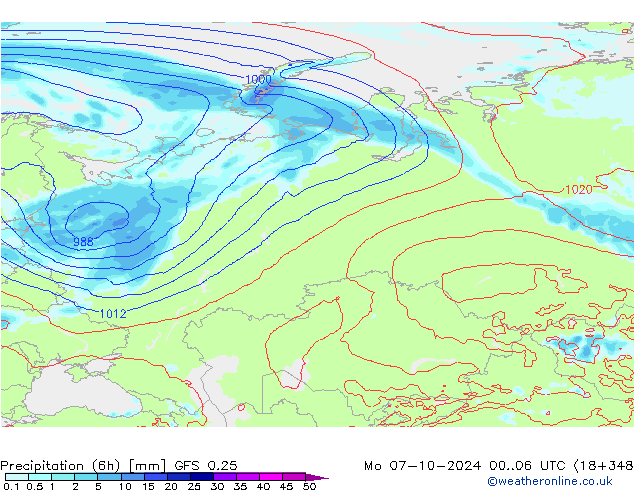 Z500/Rain (+SLP)/Z850 GFS 0.25 Mo 07.10.2024 06 UTC