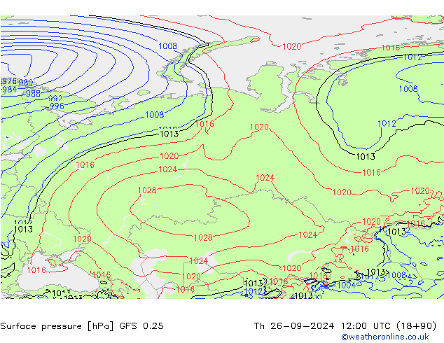 Pressione al suolo GFS 0.25 gio 26.09.2024 12 UTC