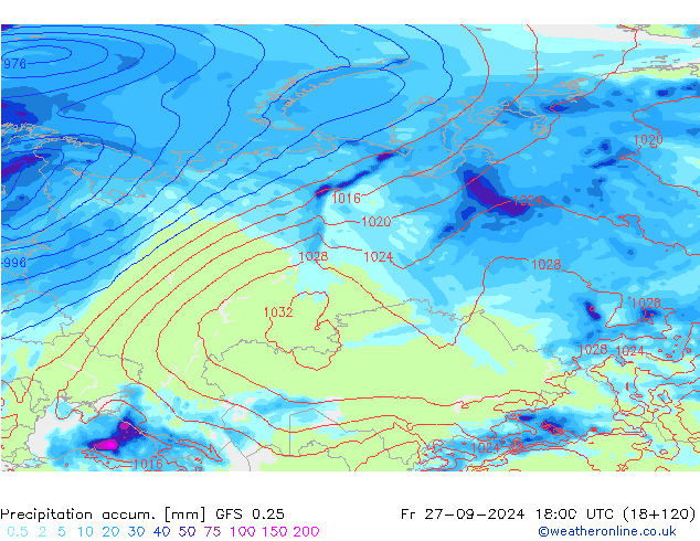 Toplam Yağış GFS 0.25 Cu 27.09.2024 18 UTC