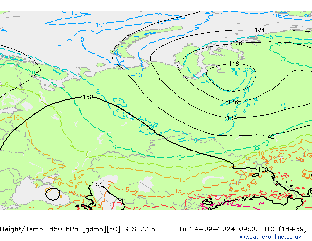 Z500/Rain (+SLP)/Z850 GFS 0.25  24.09.2024 09 UTC