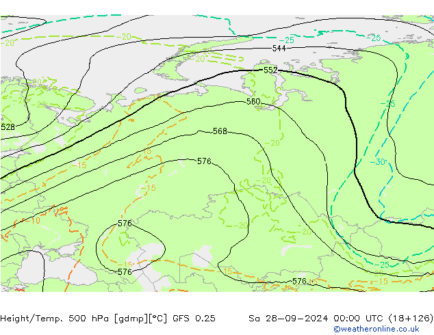 Z500/Rain (+SLP)/Z850 GFS 0.25 Sa 28.09.2024 00 UTC