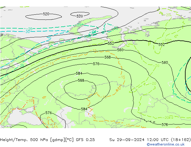 Z500/Regen(+SLP)/Z850 GFS 0.25 zo 29.09.2024 12 UTC