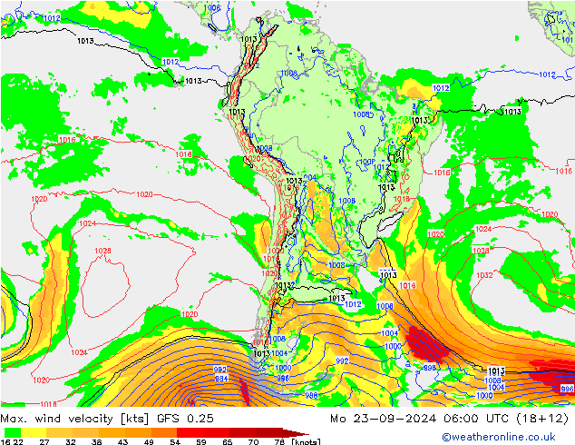 Max. wind velocity GFS 0.25 Seg 23.09.2024 06 UTC