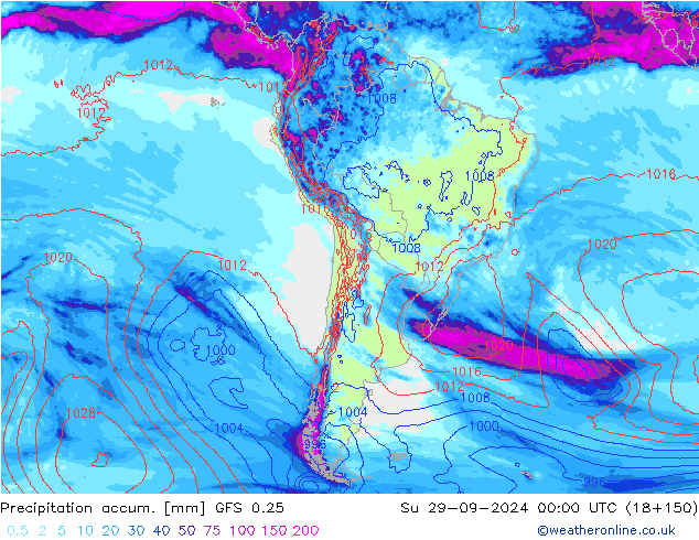 Precipitation accum. GFS 0.25 Ne 29.09.2024 00 UTC