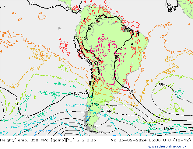 Geop./Temp. 850 hPa GFS 0.25 lun 23.09.2024 06 UTC