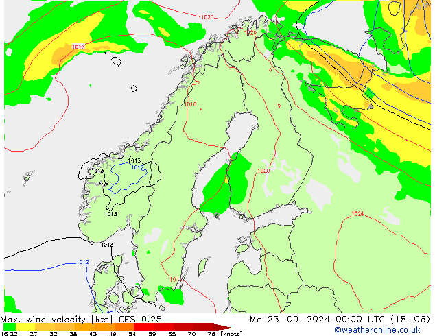 Maks. Rüzgar Hızı GFS 0.25 Pzt 23.09.2024 00 UTC