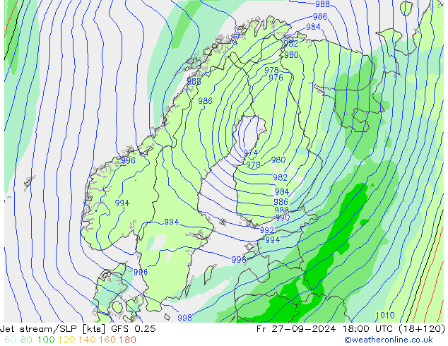 Straalstroom/SLP GFS 0.25 vr 27.09.2024 18 UTC