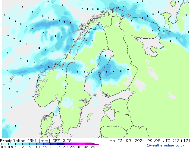 Z500/Rain (+SLP)/Z850 GFS 0.25 lun 23.09.2024 06 UTC