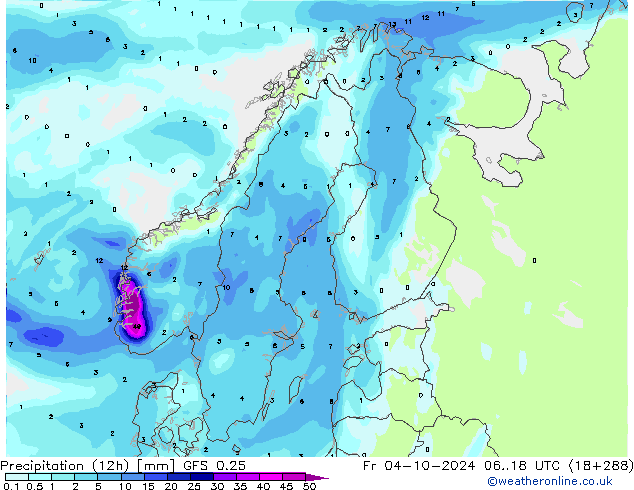 Precipitation (12h) GFS 0.25 Fr 04.10.2024 18 UTC