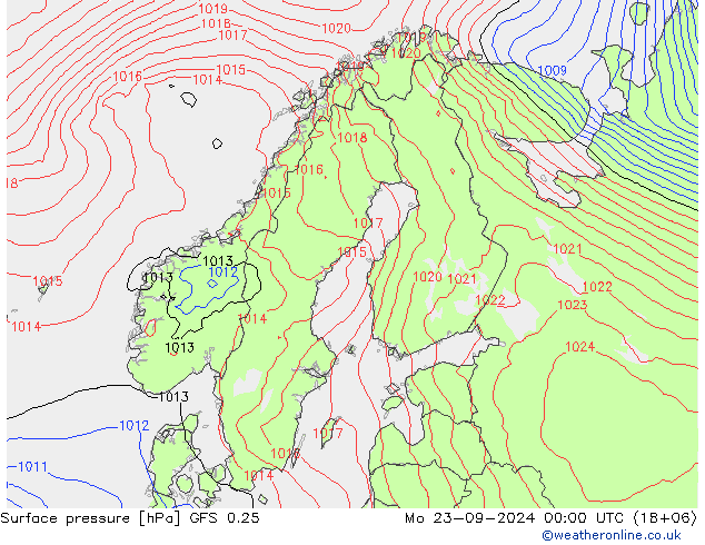 Bodendruck GFS 0.25 Mo 23.09.2024 00 UTC