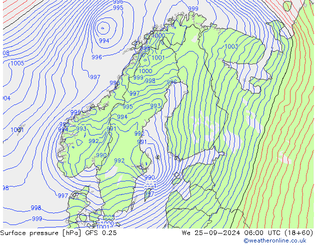 Bodendruck GFS 0.25 Mi 25.09.2024 06 UTC