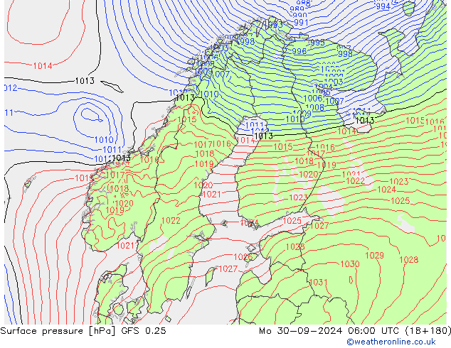 Bodendruck GFS 0.25 Mo 30.09.2024 06 UTC