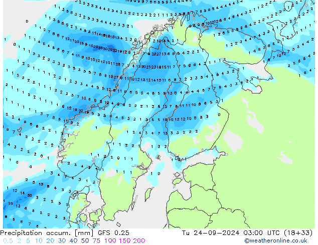 Precipitation accum. GFS 0.25 Ter 24.09.2024 03 UTC