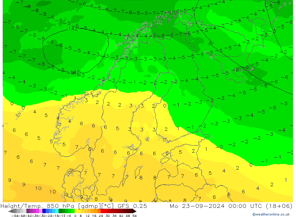 Z500/Yağmur (+YB)/Z850 GFS 0.25 Pzt 23.09.2024 00 UTC