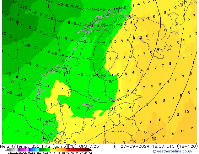 Z500/Rain (+SLP)/Z850 GFS 0.25 Sex 27.09.2024 18 UTC